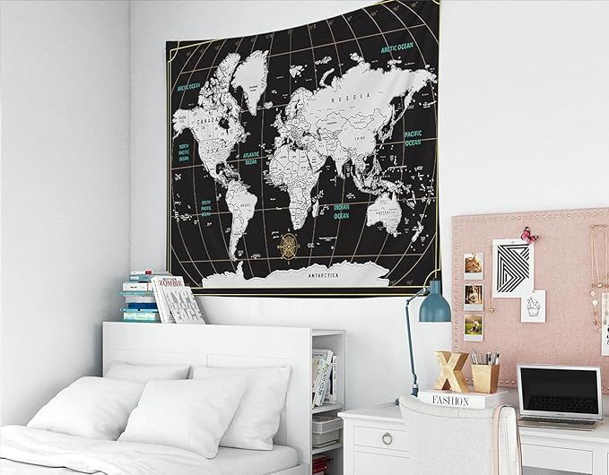 Capsceoll World Map Tapestry,40X30 Inches Colorful Tapestry Scratch Travel Map World Black Backgr... | Amazon (US)