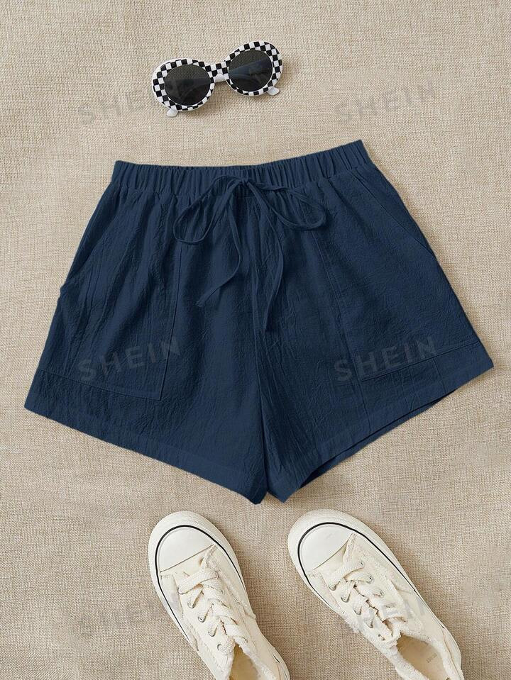 SHEIN EZwear Tie Waist Slant Pocket Shorts | SHEIN