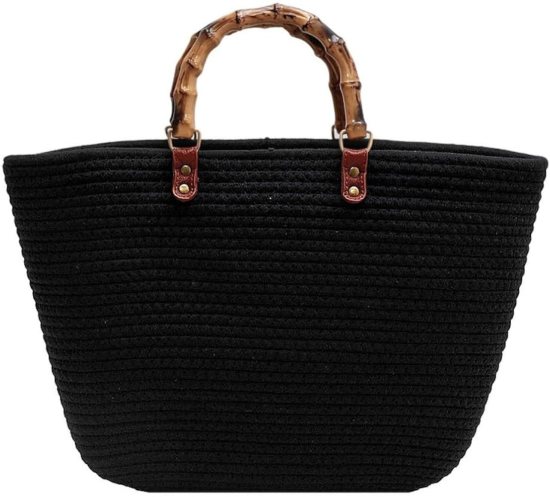 Bamboo Handle Straw Woven Bag Beach Bag for women Large Straw Tote Bag Woven Summer Handbag Shoul... | Amazon (US)