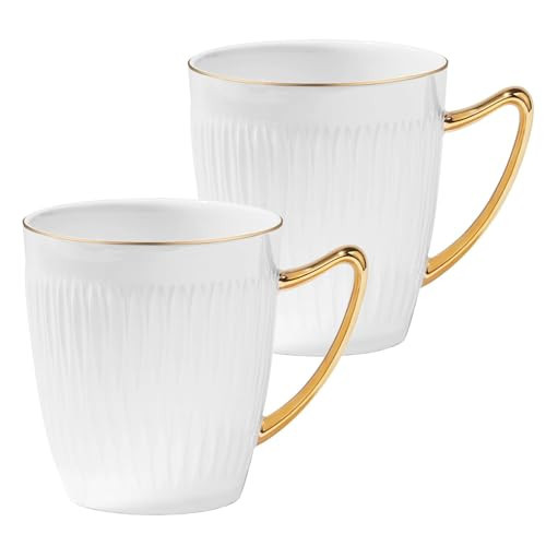 Luxury Bone China Coffee Mug Set of 2, 8oz Lightweight White Fine Bone China Tea Cups with Gold Thin Rim, Over 45% Bone Content Porcelain Ceramic Thin Mugs for Espresso Latte Mocha Freezer Safe | Amazon (US)