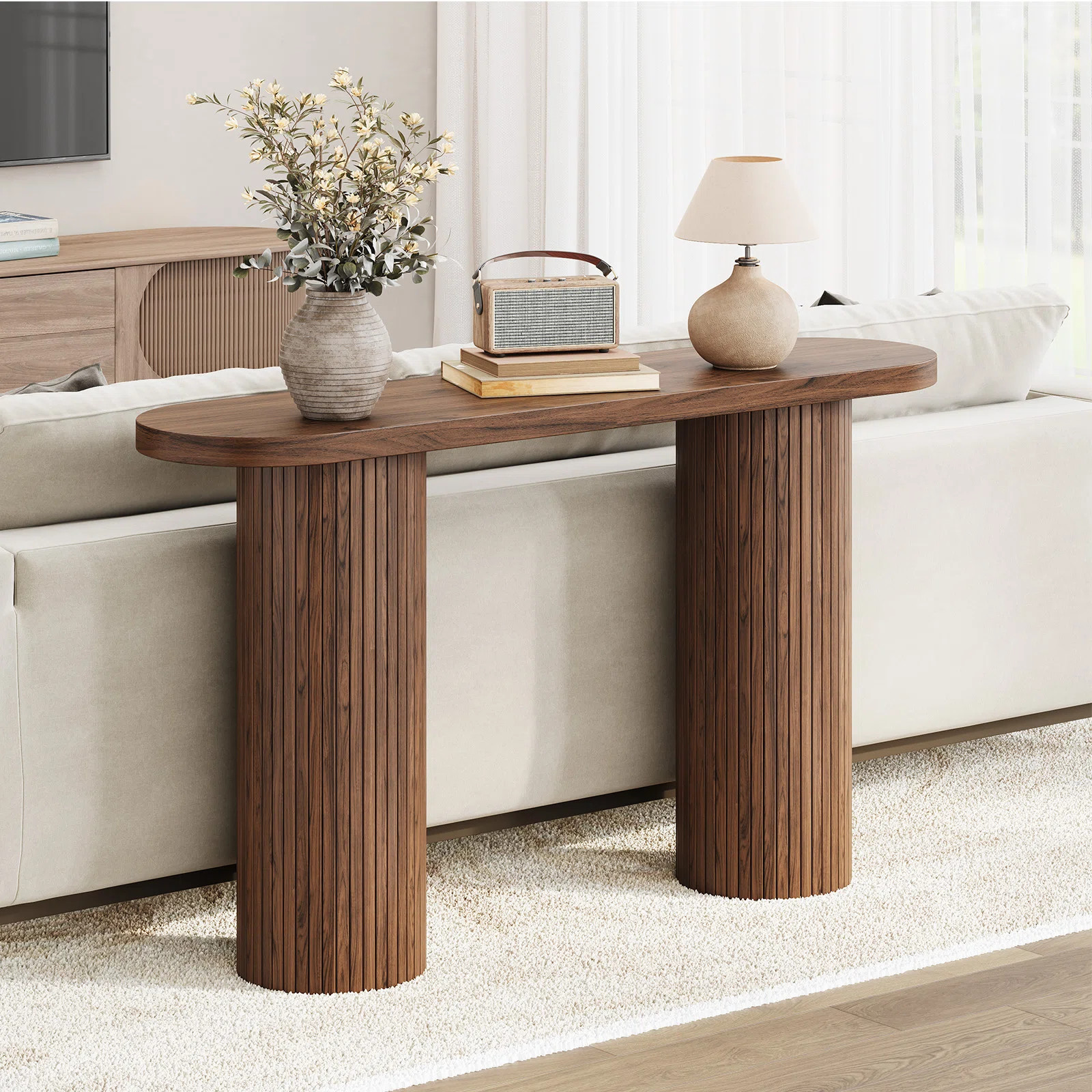 55'' Tambour Console Table With Oval Tabletop For Living Room Hallway Foyer Entrance Study | Wayfair North America