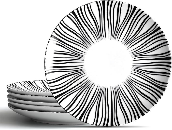 8" Dinner Plates Set, Black and White Ceramic Dessert Plates, Dishware for Sandwiches Salad Pasta... | Amazon (US)
