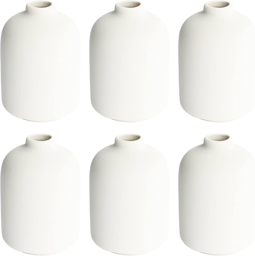 Amazon.com: YANLING Small White Vase for Decor, 6 Pack Ceramic Vases for Pampas Grass, Boho Vase ... | Amazon (US)
