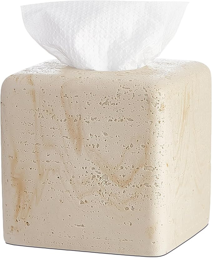 Amazon.com: Natural Travertine Tissue Box Cover – Modern Resin Cube Holder for Bathroom, Bedroo... | Amazon (US)