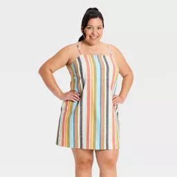 Women's Linen Mini Dress - A New Day\u2122 Cream Striped S | Target
