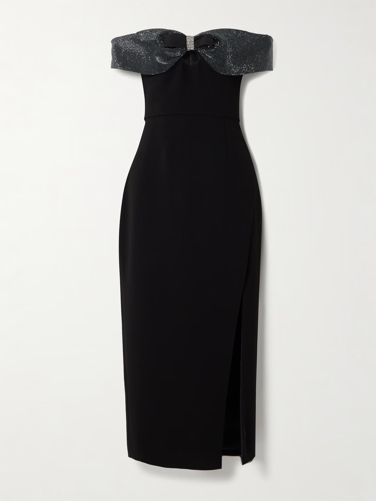 Self-Portrait - Bow And Crystal-embellished Off-the-shoulder Crepe Midi Dress - Black | NET-A-PORTER (US)