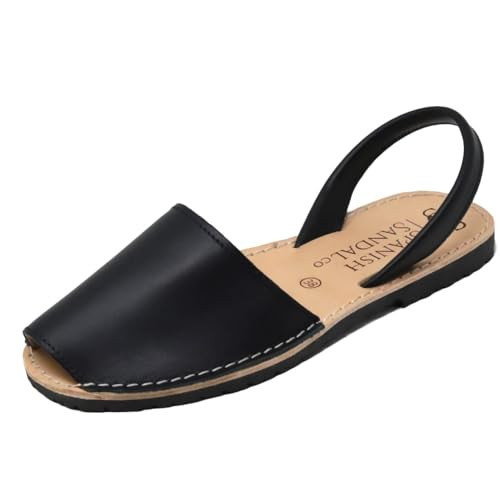The Spanish Sandal co Classic Flat Sandals for Women – Dressy Soft Leather Peep Toe Women’s Flat Sandals, Casual Slip on Flats - Black | Amazon (US)