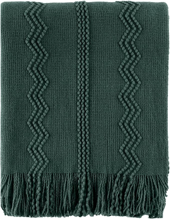 BATTILO HOME Christmas Décor Green Throw Blanket with Fringe, Geometric Bed Throws Dark Green Th... | Amazon (US)