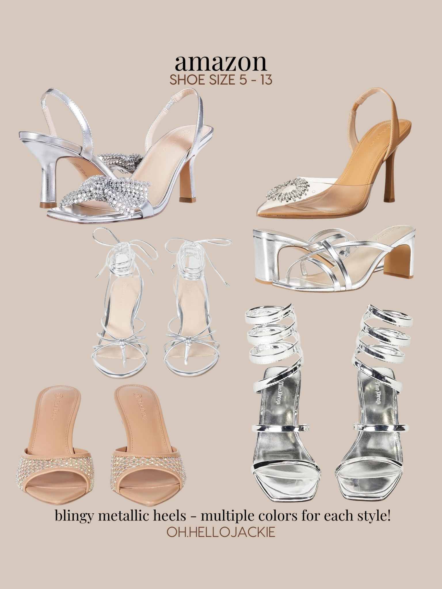 Affordable AMAZON finds! Shoes in sizes 5-13 (finally some cute options for us 10, 11, 12, 13 shoe sizes girlies!)

Amazing metallic shoes! These heels come in multiple color options (including gold!) for that Liquid Metal look.

Sling back heels, clear and silver stilettos, strappy wrap around silver heels, nude and rhinestone sandal heels

#LTKSaleAlert #LTKFindsUnder50 #LTKShoeCrush