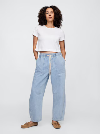 Mid Rise SuperSoft Pull-On Barrel Jeans | Gap Factory