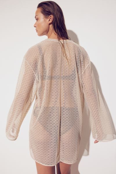 Knit Tunic - V-neck - Long sleeve - Light beige - Ladies | H&M US | H&M (US + CA)