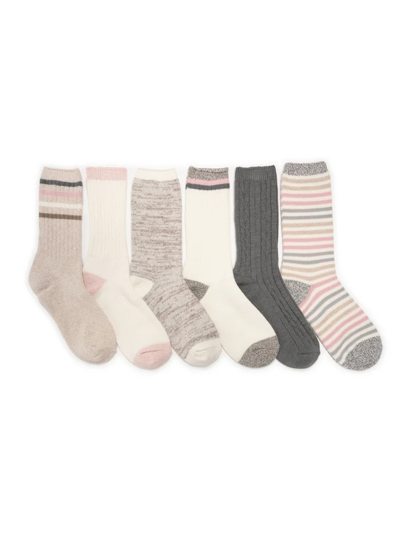 MUK LUKS Women's Fluffy Dream Crew Boot Socks, 6-Pack, OSFM | Walmart (US)