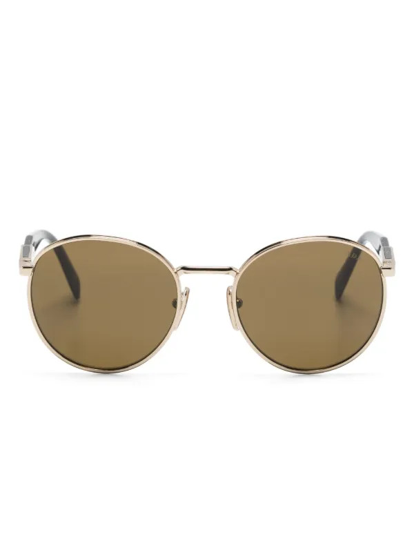 Prada Eyewear Runde Sonnenbrille Mit Logo-Gravur | Gold | FARFETCH DE | Farfetch Global