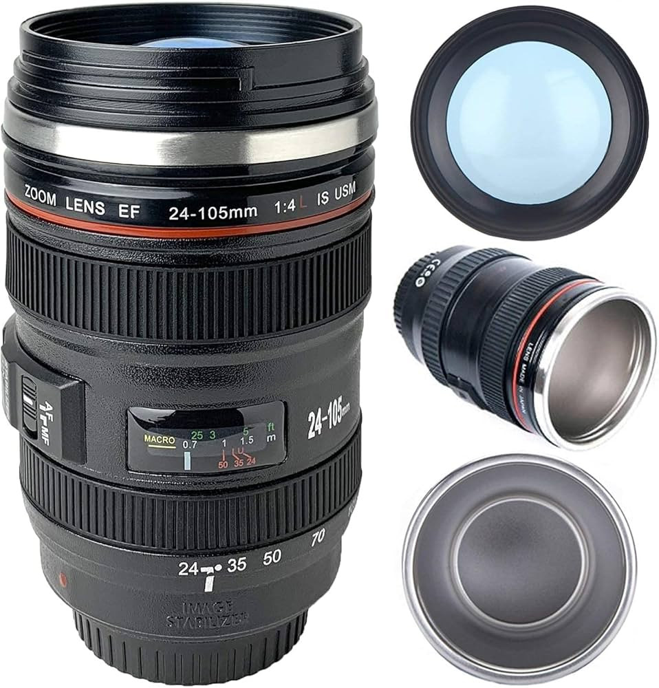Camera Lens Mug with Translucent Lid, Stainless Steel Leak-Proof Camera Coffee Mug, Realistic Len... | Amazon (US)