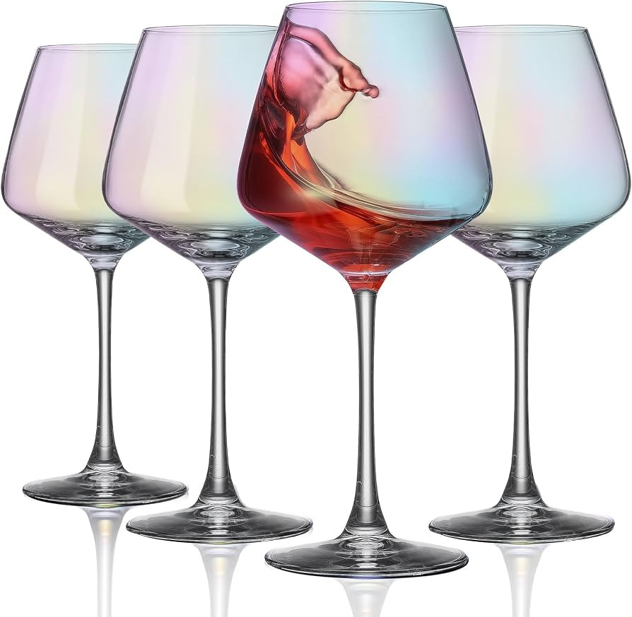 PTSTING Wine Glasses Iridescent Wine Glass 15.5oz Red Wine Glasses Set of 4 Burgundy Wine Glass f... | Amazon (US)