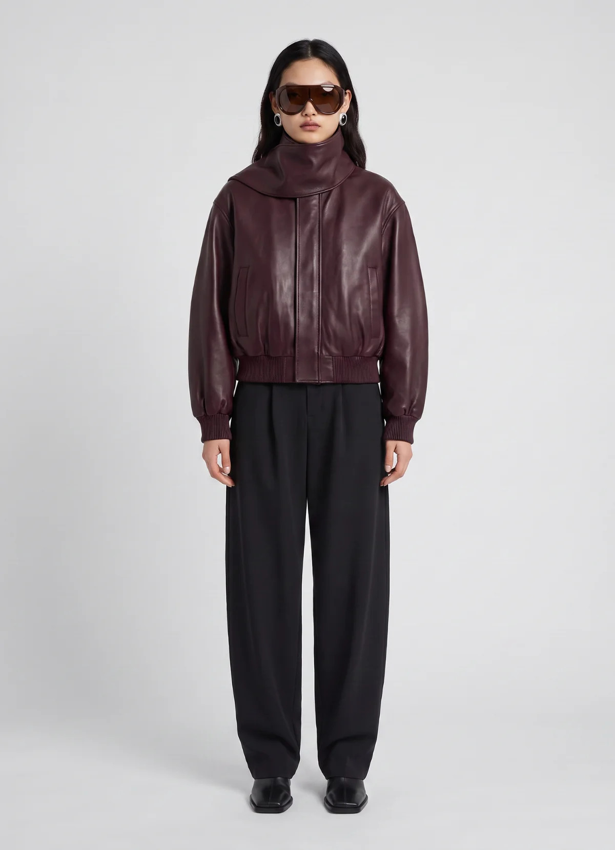 Burgundy Leather Scarf Bomber Jacket | DE SAVARY LONDON