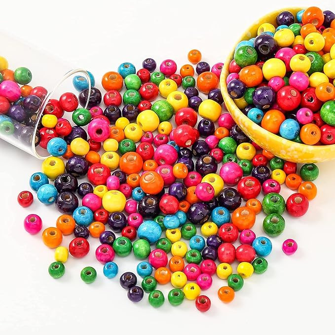 Amazon.com: ToBeIT 210Gram Color Wood Beads Round Colorful Wooden Bead Painted Assorted Wooden Be... | Amazon (US)