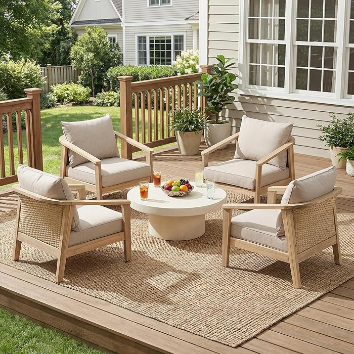 Christopher Knight Home Hartford Acacia Wood Lounge Chair Outdoor Set of 4 with Removable Cushion... | Amazon (US)