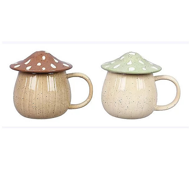 Young's Ceramic Mushroom Mug with Lid, Set of 2 | QVC