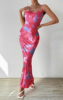 PRETTYGARDEN Women's 2024 Summer Floral Spaghetti Strap Maxi Dress Stretch Sexy Bodycon Dress Bac... | Amazon (US)