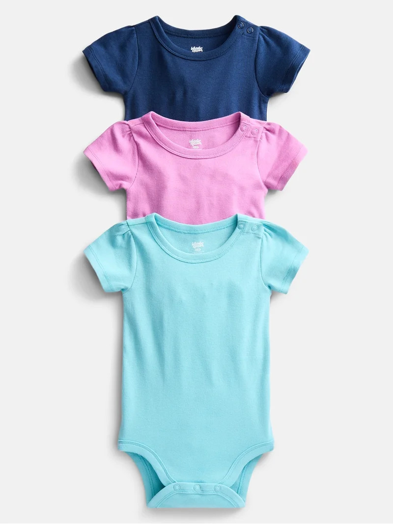 Wonder Nation Baby Girls Short Sleeve Bodysuits, 3-Pack, Sizes 0-24 Months | Walmart (US)