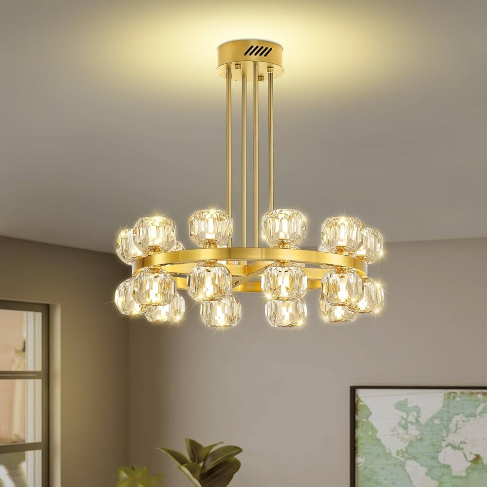 24 Inch Gold Wagon Wheel Chandelier with Crystal Shade, 20 Lights, Modern Farmhouse Chandelier, I... | Amazon (US)