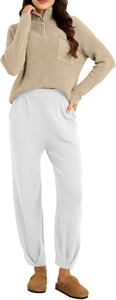 softome Women's Two Piece Outfits 2023 Fall Long Sleeve Knit Pullover Top Sweater Set Oversized P... | Amazon (US)