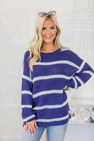 Lost In My Heart Blue Striped Sweater | The Pink Lily Boutique