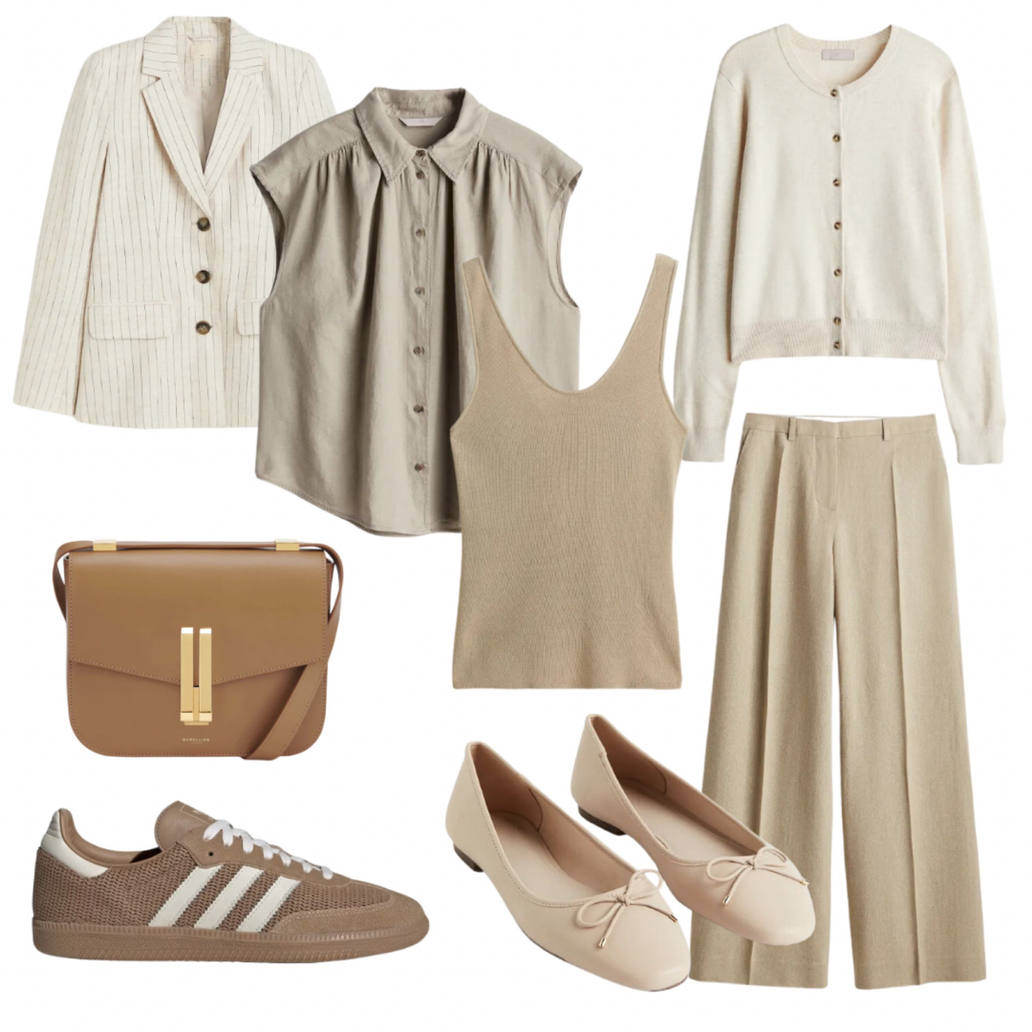 Blazer, linen blazer, trouser pants, sambas, neutrals, workwear, cardigan, ballet flats, 

#LTKfindsunder100 #LTKshoecrush #LTKworkwear