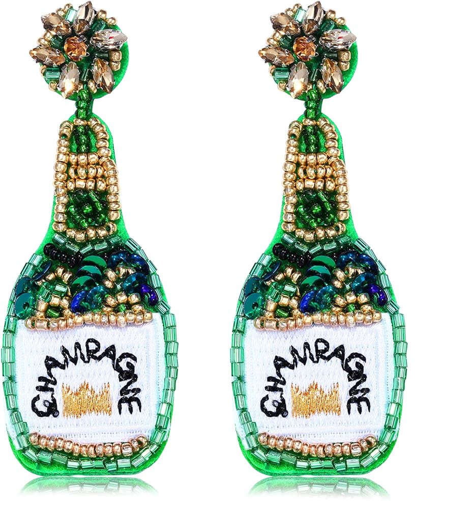 HZEYN Beaded Earrings Champagne Bottle Drop Dangle Earrings Handmade Champagne Earrings Fashion J... | Amazon (US)