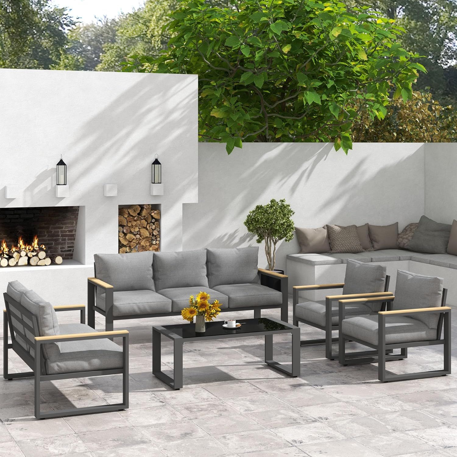 Aluminum Patio Furniture Set, 5 Piece Outdoor Conversation Set with Coffee Table, Metal Outdoor P... | Amazon (US)