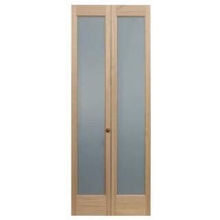 32 in. x 80 in. Full Frosted Glass Full-Lite Pine Wood Interior Bi-Fold Door | The Home Depot