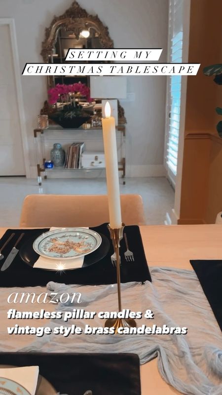 Setting my Christmas dining room table and absolutely loving these flameless candle pillars and vintage style candelabras I found on amazon! Creates such a cozy vibe for Christmas and thanksgiving dinner around the table or all year round! Also linking the other items I’ll be using to set my table for the holidays dining room decor tablescape 

#LTKhome #LTKHoliday #LTKSeasonal