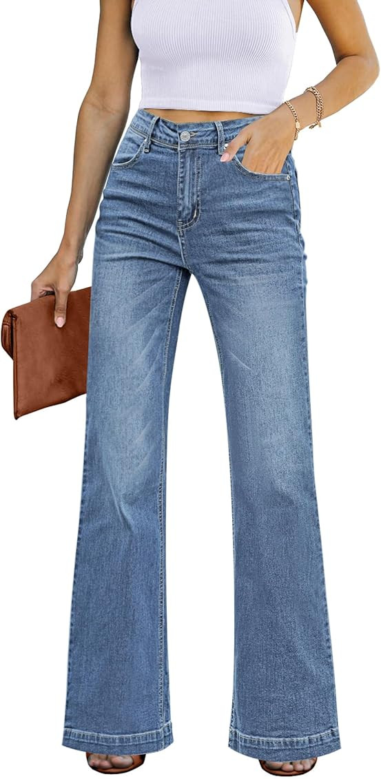 GRAPENT Womens Flare Jeans High Waisted Wide Leg Baggy Jean for Women Stretch Denim Pants | Amazon (US)