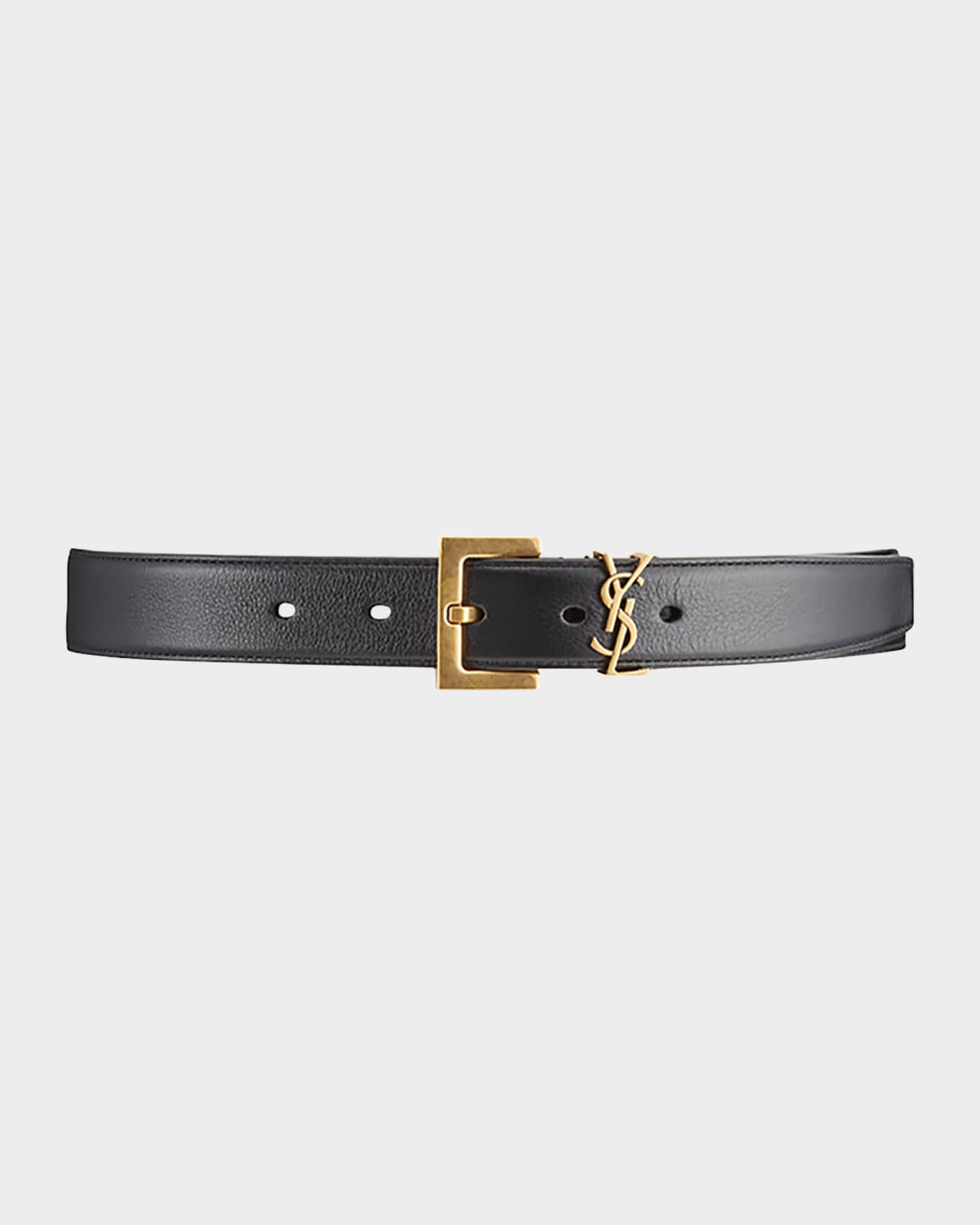 Saint Laurent Box Laque YSL Leather Belt | Neiman Marcus
