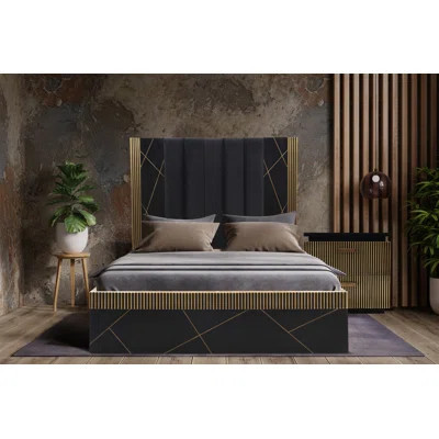 Modern Style Queen Bed Made With Mango Wood And Finished With Brass Metal | Wayfair North America