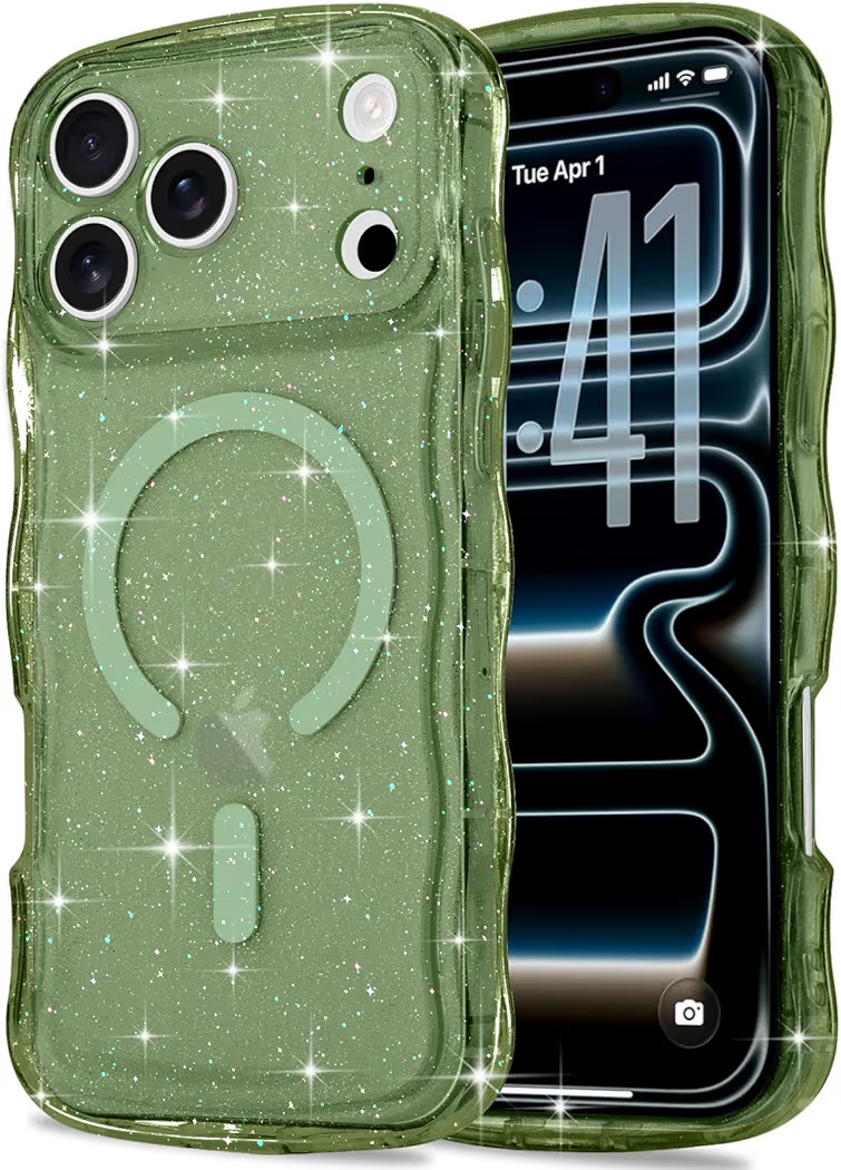 Magnetic for iPhone 17 Pro Max Case Clear, Sparkly Bling Glitter Cute Curly Wave Cover for Women ... | Amazon (US)