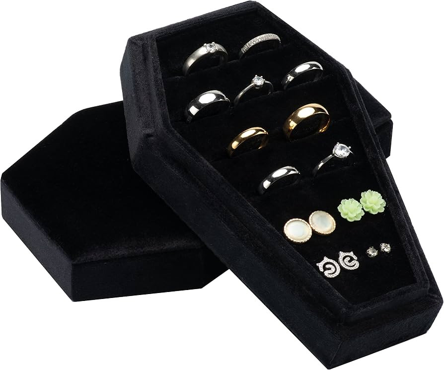 Large Velvet Coffin Ring Box Jewelry Tray Travel Case Hold Up 15 Rings for Accessories Gothic Hom... | Amazon (US)
