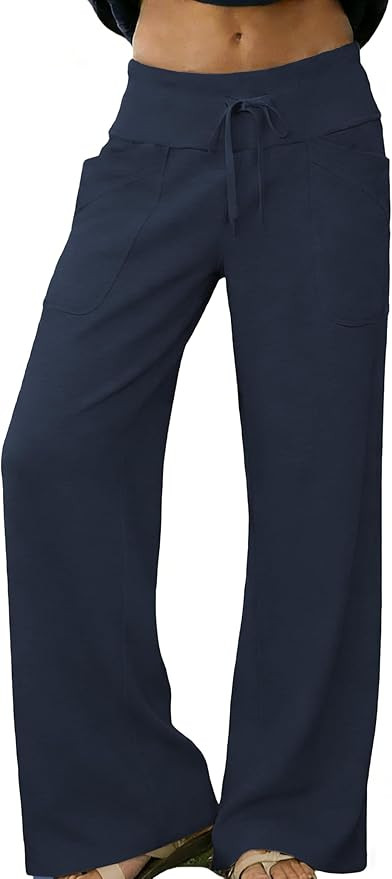 Women's Lounge Pants High Waisted Wide Leg Elastic Drawstring Sweatpants Palazzo Pajama Trousers | Amazon (US)