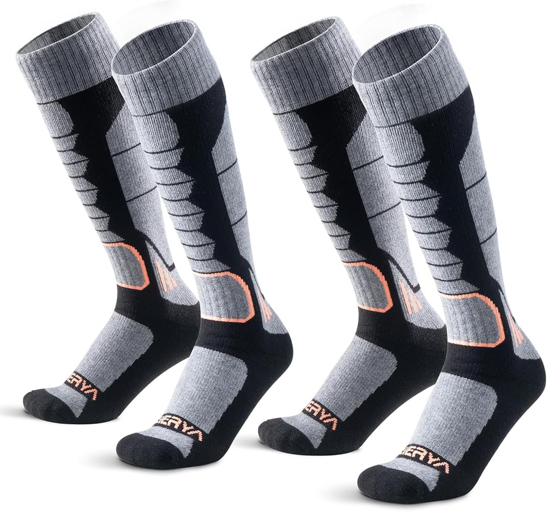 Merino Wool Ski Socks for Men, Women & Youth - Over-the-Calf Full Cushion Thermal Snowboard Socks... | Amazon (US)