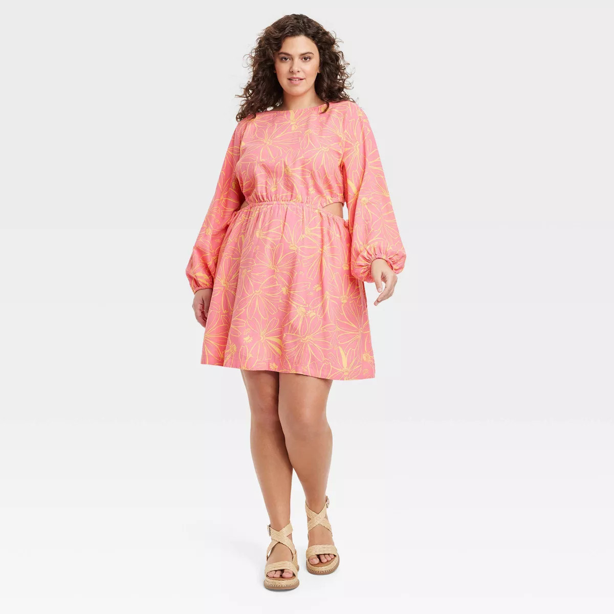 Women's Balloon Long Sleeve Mini A-Line Dress - Universal Thread™ Pink Floral 2X | Target