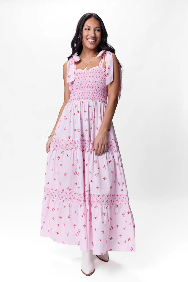 When We Were Young Smocked Pink Print Maxi Dress | Pink Lily