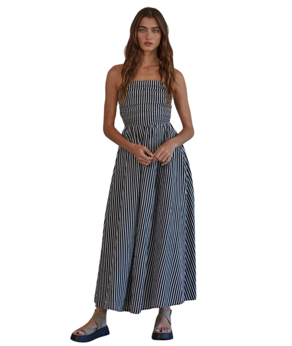 Sadie Striped Dress- Black/White Striped | LOLA Boutique