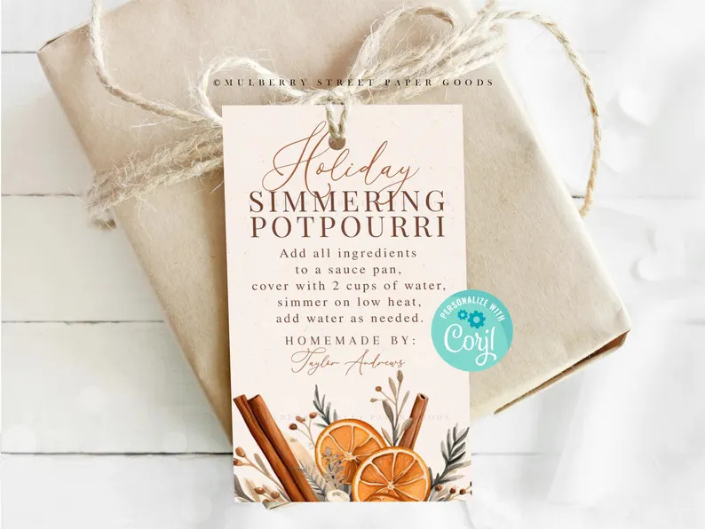 Editable Holiday Simmering Potpourri Christmas Gift Tag, Personalized Holiday Potpourri Tag, Teac... | Etsy (US)