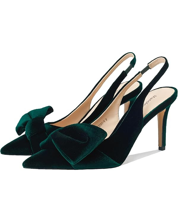 Women's Slingback Heels with Bow Pointed Toe Pumps with Elasticated Strap 3.3" High Heels for Eve... | Amazon (US)