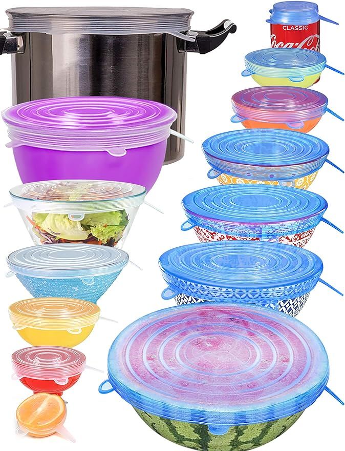 Silicone Stretch Lids 14 Pack Include 2Pcs Size up to 9.8'' Diameter,Reusable Durable Food Storag... | Amazon (US)