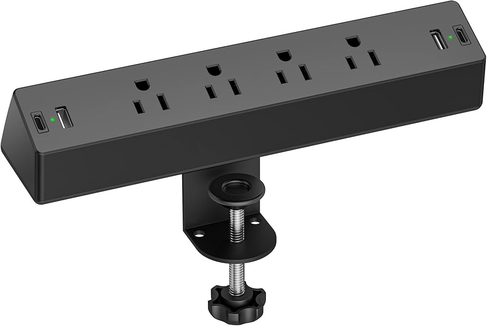Desk Clamp Power Strip, 1875W Surge Protectors with 2 USB A, 2 USB C Ports, 4 AC Outlets, Desk Mo... | Amazon (US)