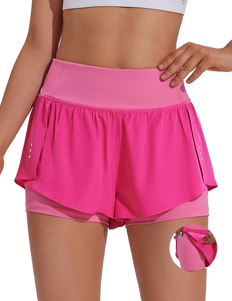 PINSPARK 2 in 1 Athletic Shorts for Women Biker Underneath Running Shorts High Waisted Gym Workou... | Amazon (US)