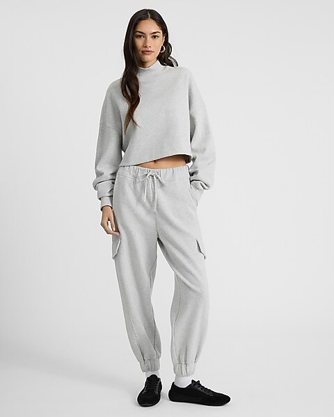 High Waisted Fleece Cargo Joggers | Express