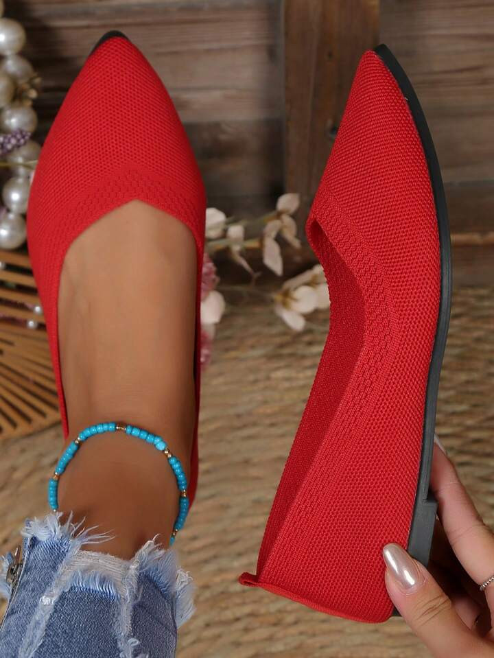 Knitted Women'S Flat Shoes, Including Breathable Knitted Flat Shoes, Elegant Pointed Dress Shoes ... | SHEIN